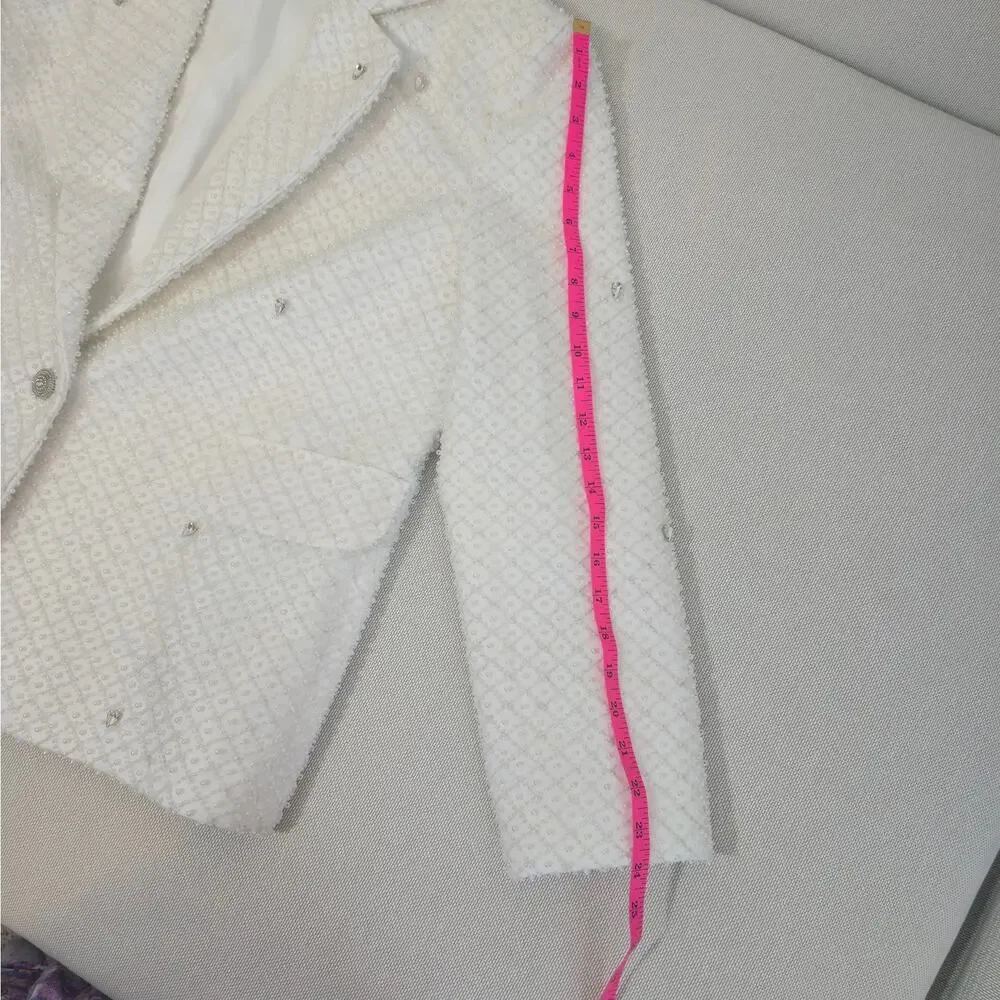 Morphine Fashion Pearl Crystal White Bridal Blazer Jacket XL NWT - Picture 9 of 11